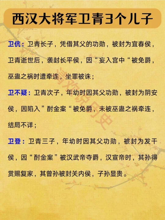 卫青的3个儿子结局如何❓封侯后又被免爵