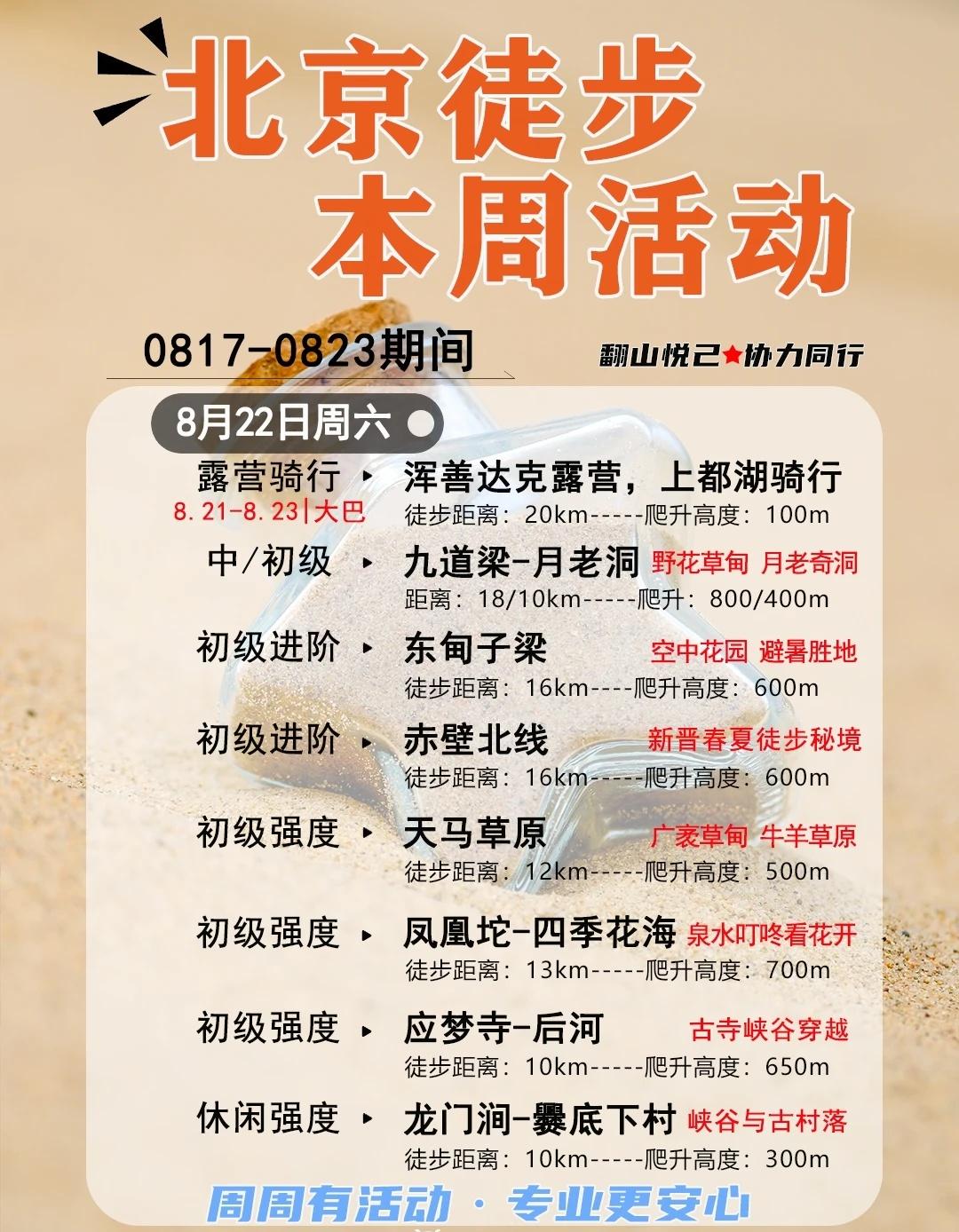 北京徒步本周活动发布|独立成团靠谱组织
🔥🔥各位瓢虫户外的伙伴们大家好！盛夏