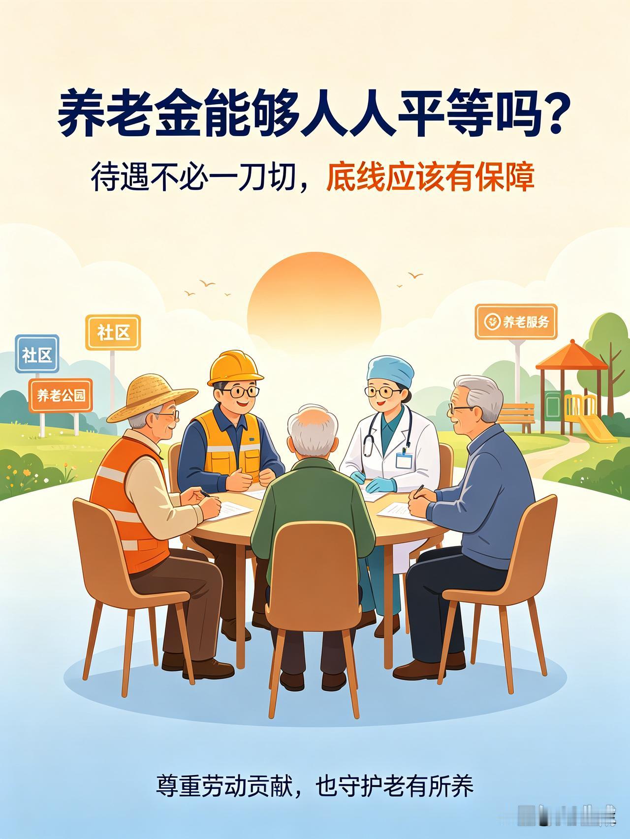 养老金很难做到待遇数额完全一样，但应当追求底线公平。
 
过去，职工缴纳养老保险