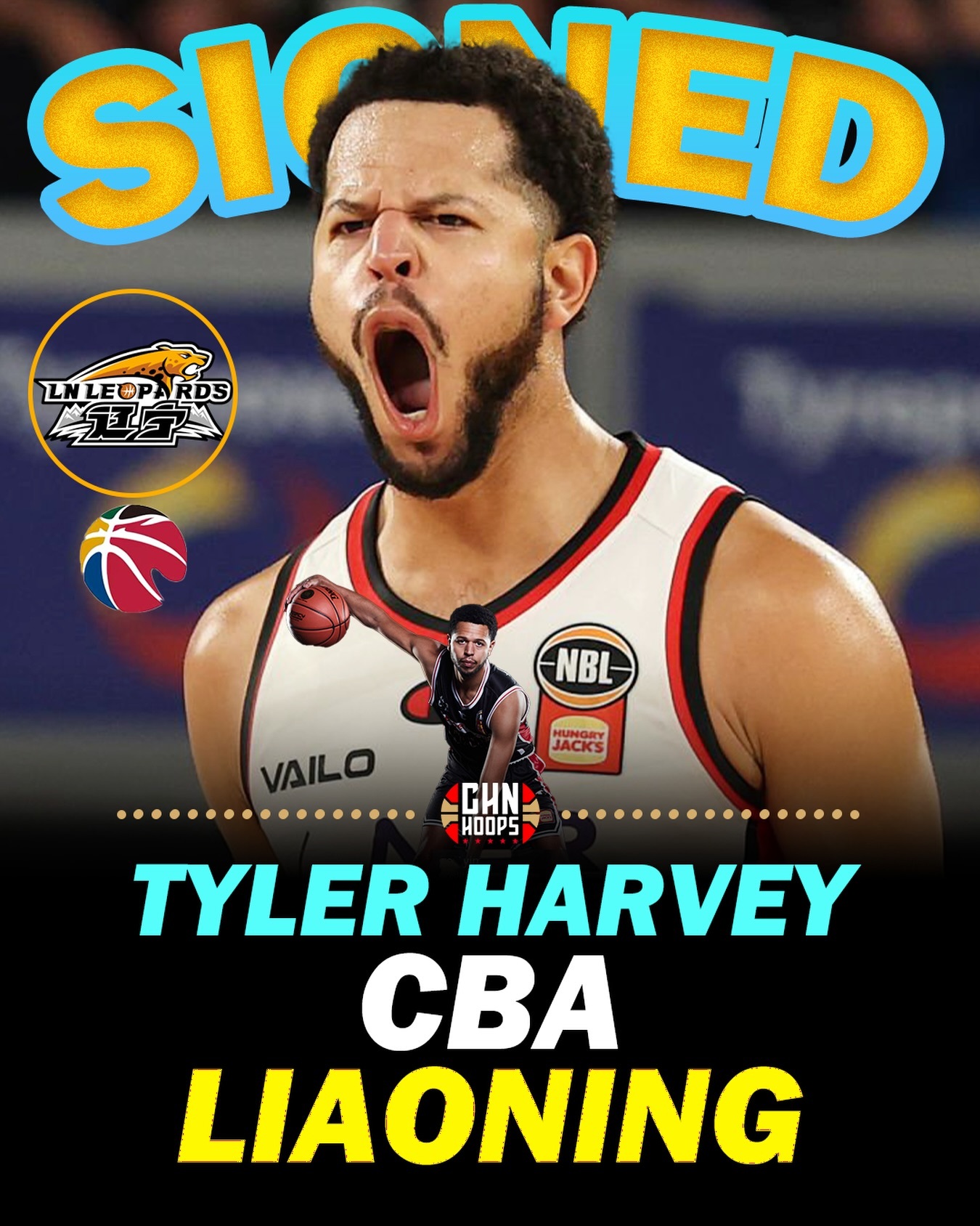 泰勒·哈维也自宣。个人账号转发了加盟辽宁男篮报道。辽宁男篮