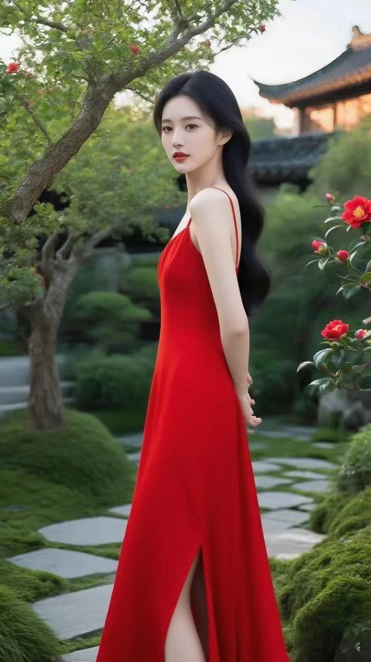 高挑美人的绝美瞬间！红裙如火，古园含羞，一转身惊艳了整个春天！