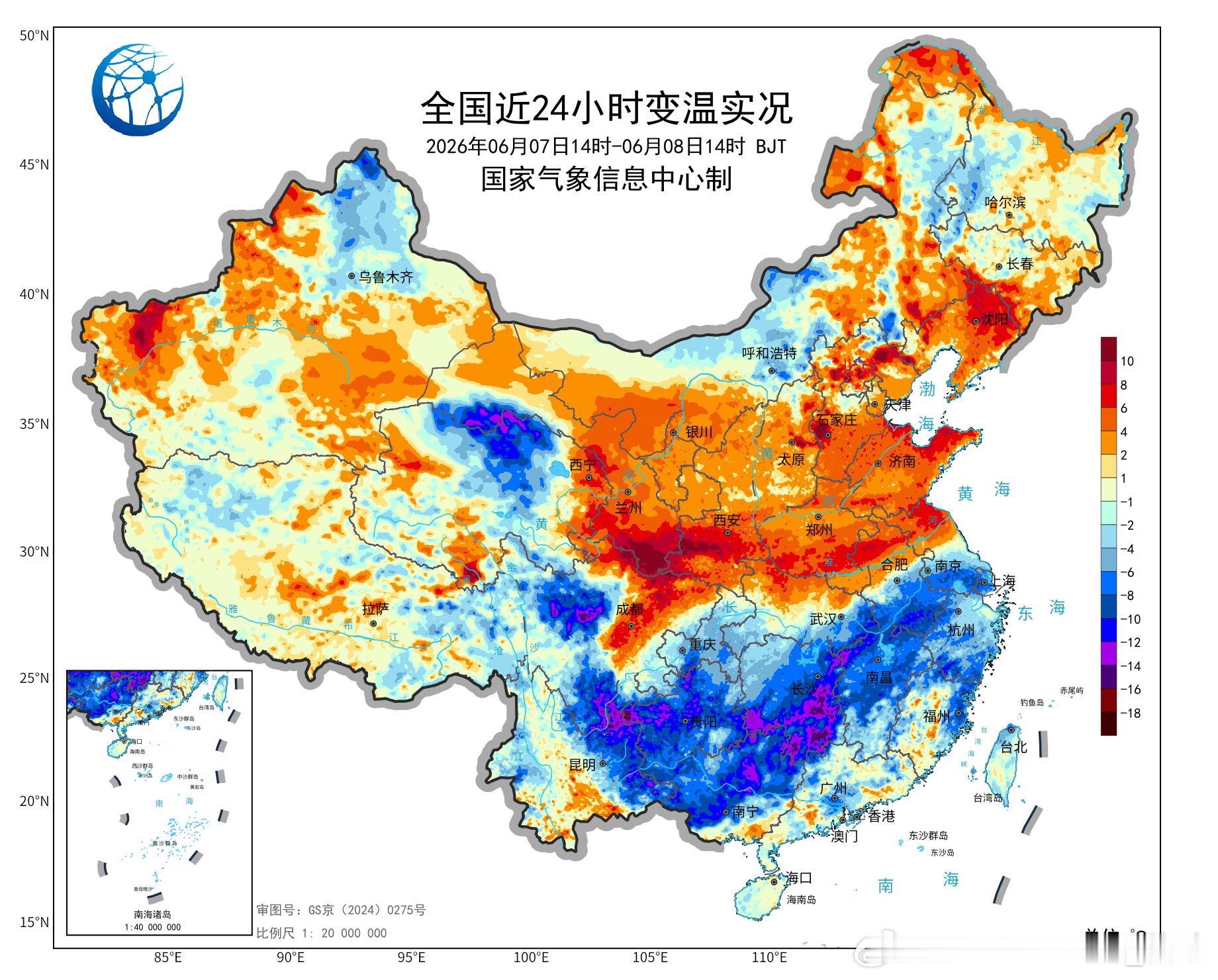 【气温】今天冷空气南下，北方多地晴朗升温，南方多地阴雨降温，又看到了南北气温倒挂