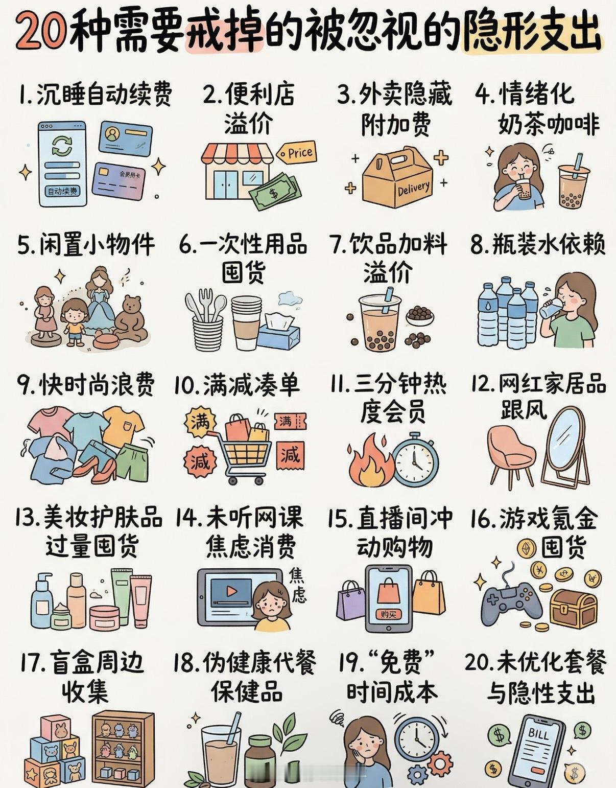 意识到了隐形支出的可怕我的隐形消费在于，没有需求创造需求没事就爱逛，看到低价就想