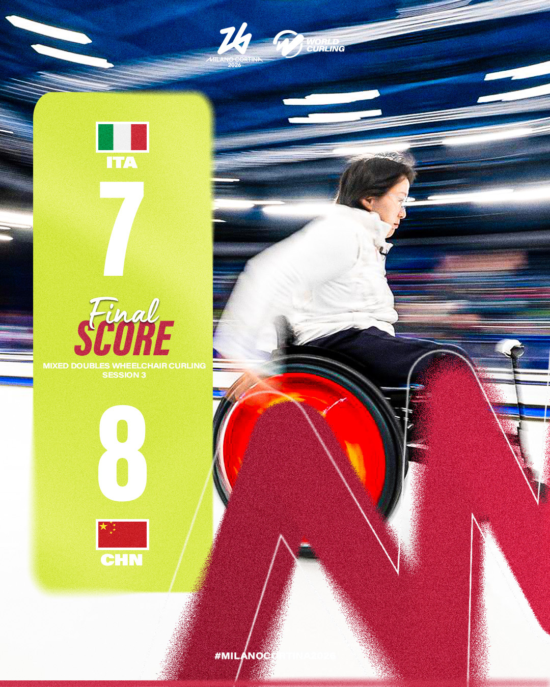 #中国轮椅冰壶混双三连胜# 2026米兰-科尔蒂纳冬残奥会轮椅冰壶混合双人项目，