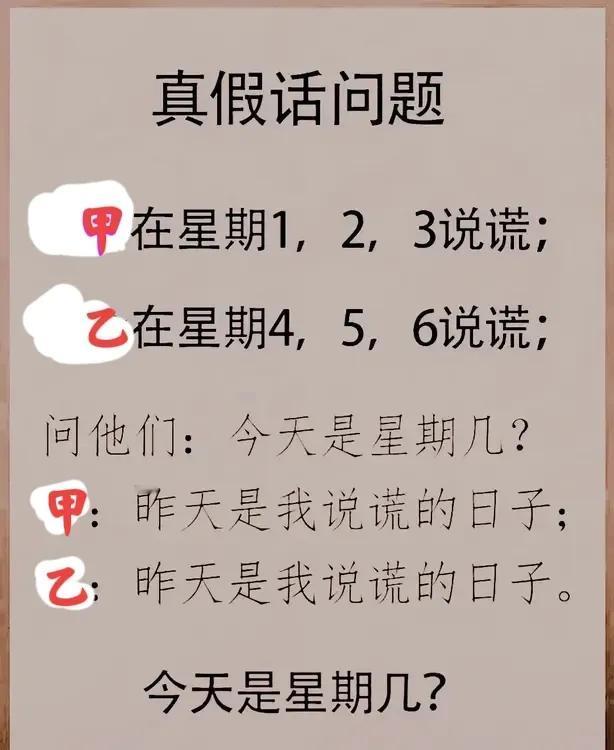 家长也“头大”的真假话问题：今天是星期几？这是一道小学逻辑推理题，如图

提示：