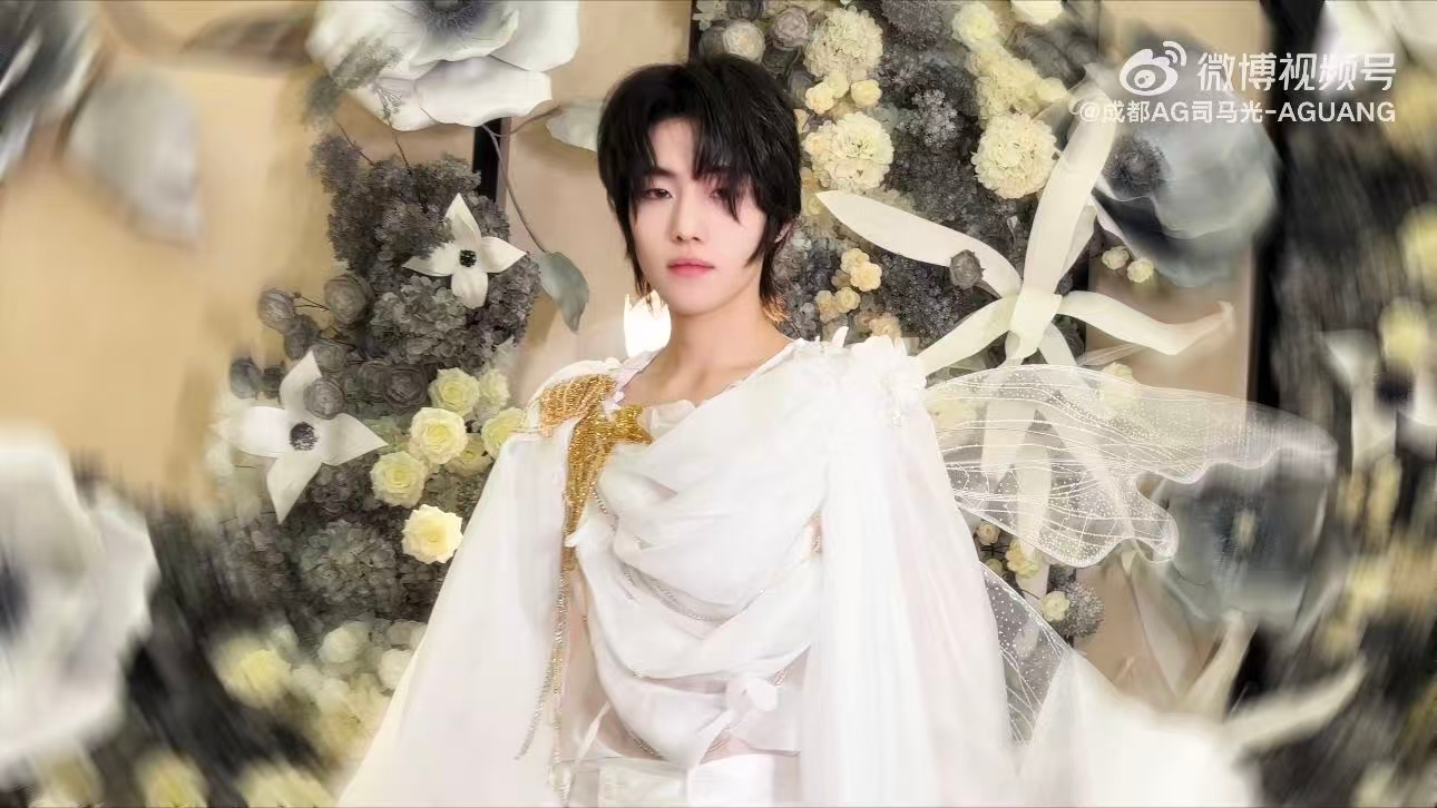 AG司马光精灵王子造型 一袭白纱配精灵羽翼，司马光的红毯造型直接美成精灵王子本人