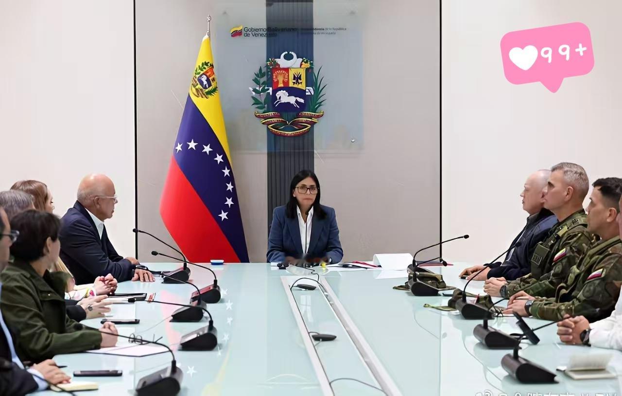 委内瑞拉那位临危受命的副总统德尔西·罗德里格斯，此刻正主持着国家的安全会议。她的