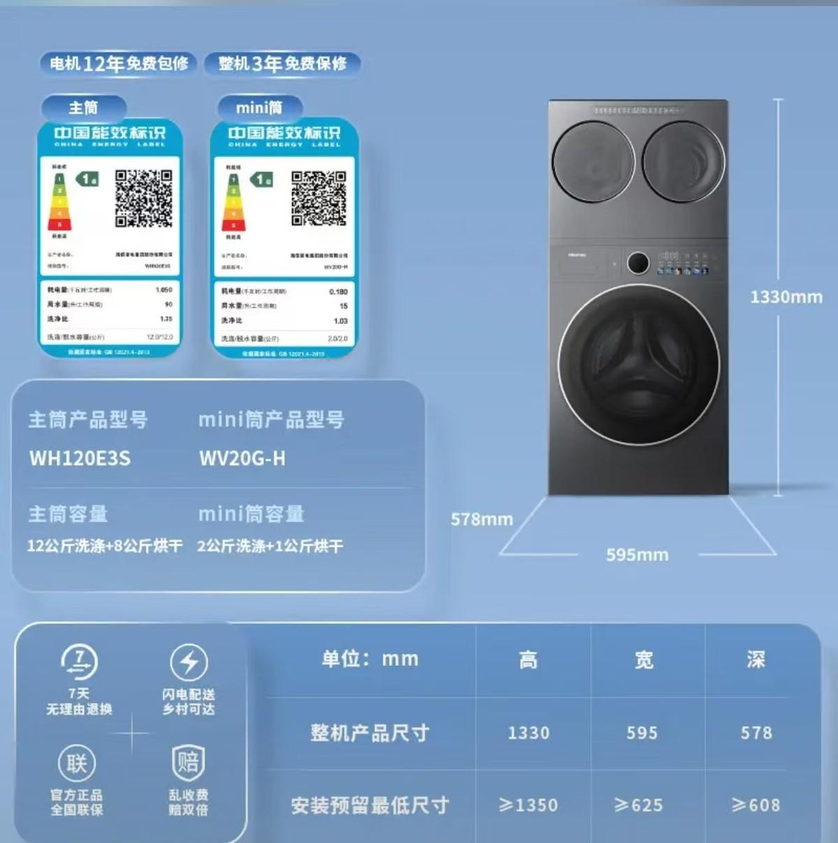 三筒分区洗衣黑科技✨一台搞定全家洗护海信 WH120E3S+WV20G‑H
家里