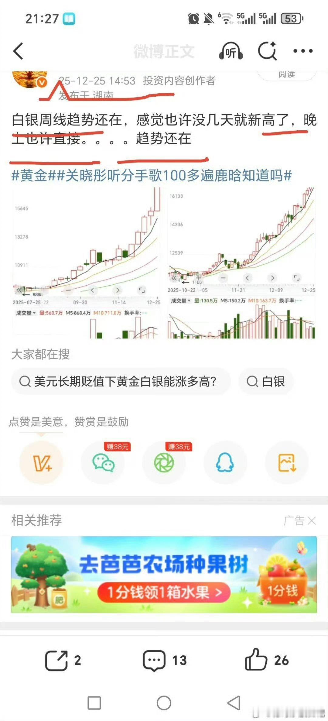 周四下午还说白银趋势还在，晚上大涨！！！但是国投白银lof两天跌停周五晚上白银再