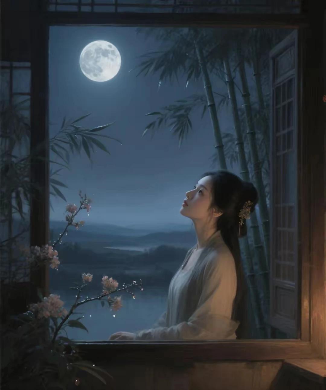 竹枝筛月影斜窗，
烛泪悄垂寂寞长。
辗转思怀更漏断，
相思离愁欲断肠。