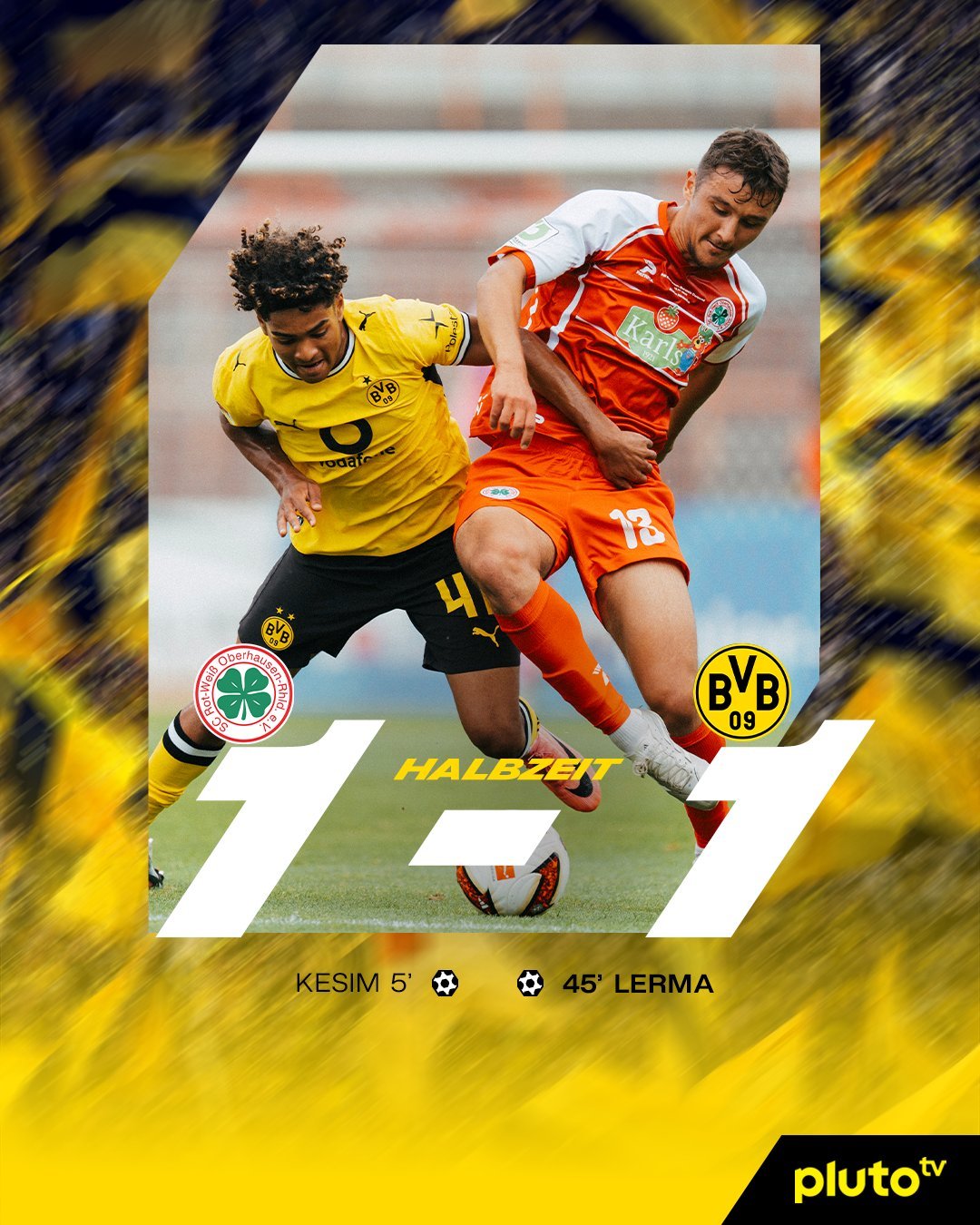 💛🖤半场比赛结束，我横暂时1-1与红白奥伯豪森战平hejabvb黄黑与共多特
