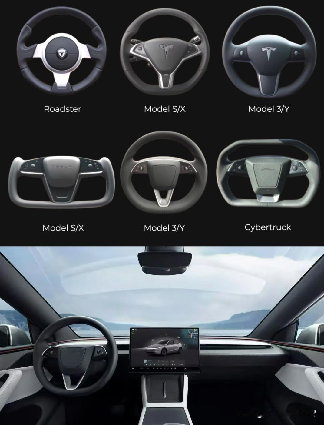 特斯拉 ，方向盘17年演化史
第一排推出时间：2008 年、2012 年、201