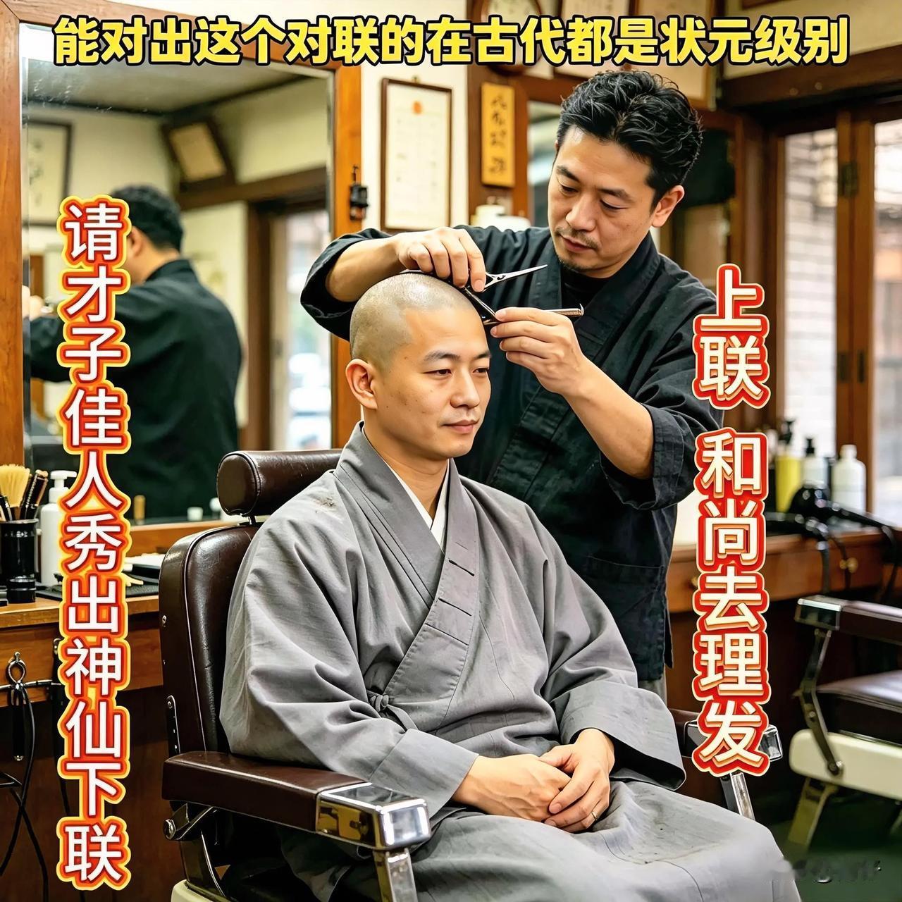 上联绝了！
和尚理发=减法，
这脑洞绝了！
万万没想到简单上联藏着玄机，
谐音梗