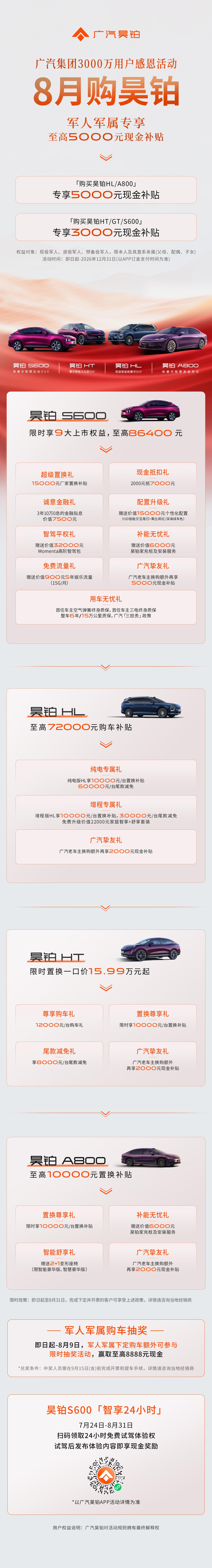 刚刚昊铂发布了最新优惠信息！8月购昊铂全系享限时礼遇 
军人军属再享至高5000