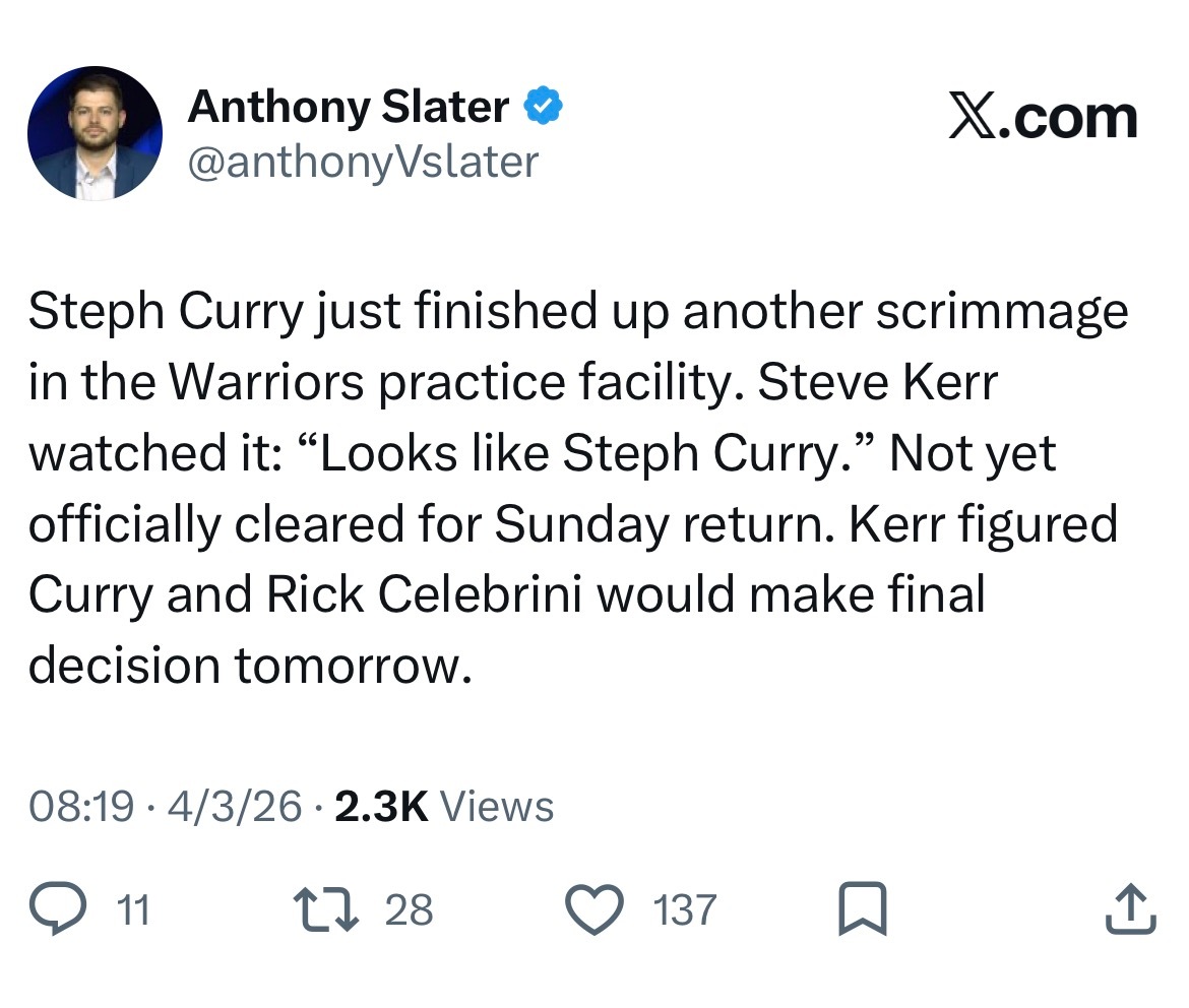 库里刚刚在勇士队的训练馆完成了另一场对抗赛。史蒂夫·科尔观看了比赛并表示：“看起