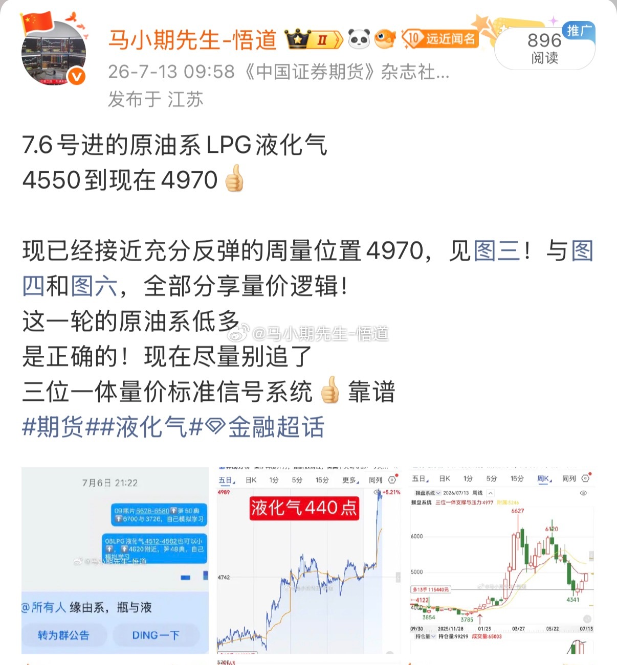LPG液化气来到三位一体量价周量级别4970，见图六从三位一体日量来到周量多次分