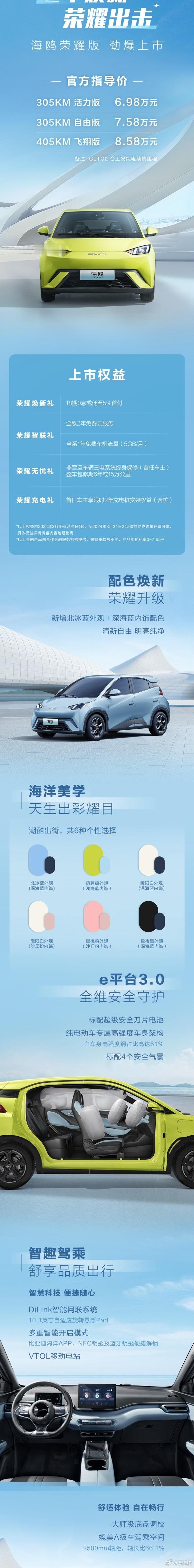 果然没落下，比亚迪海鸥荣耀版也来了价格从6.98万起所以今天腾势D9会不会也出荣