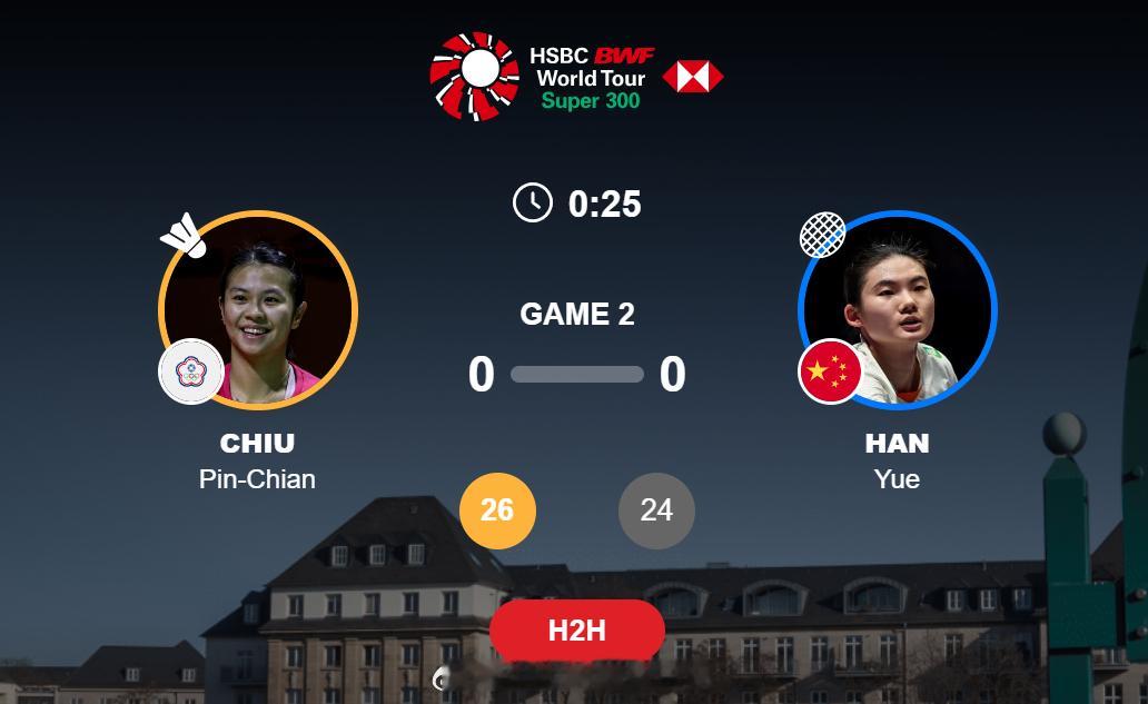 女单 1/4赛 邱品蒨(5) 26-24 韩悦(2)加油加油！！2026年德国羽