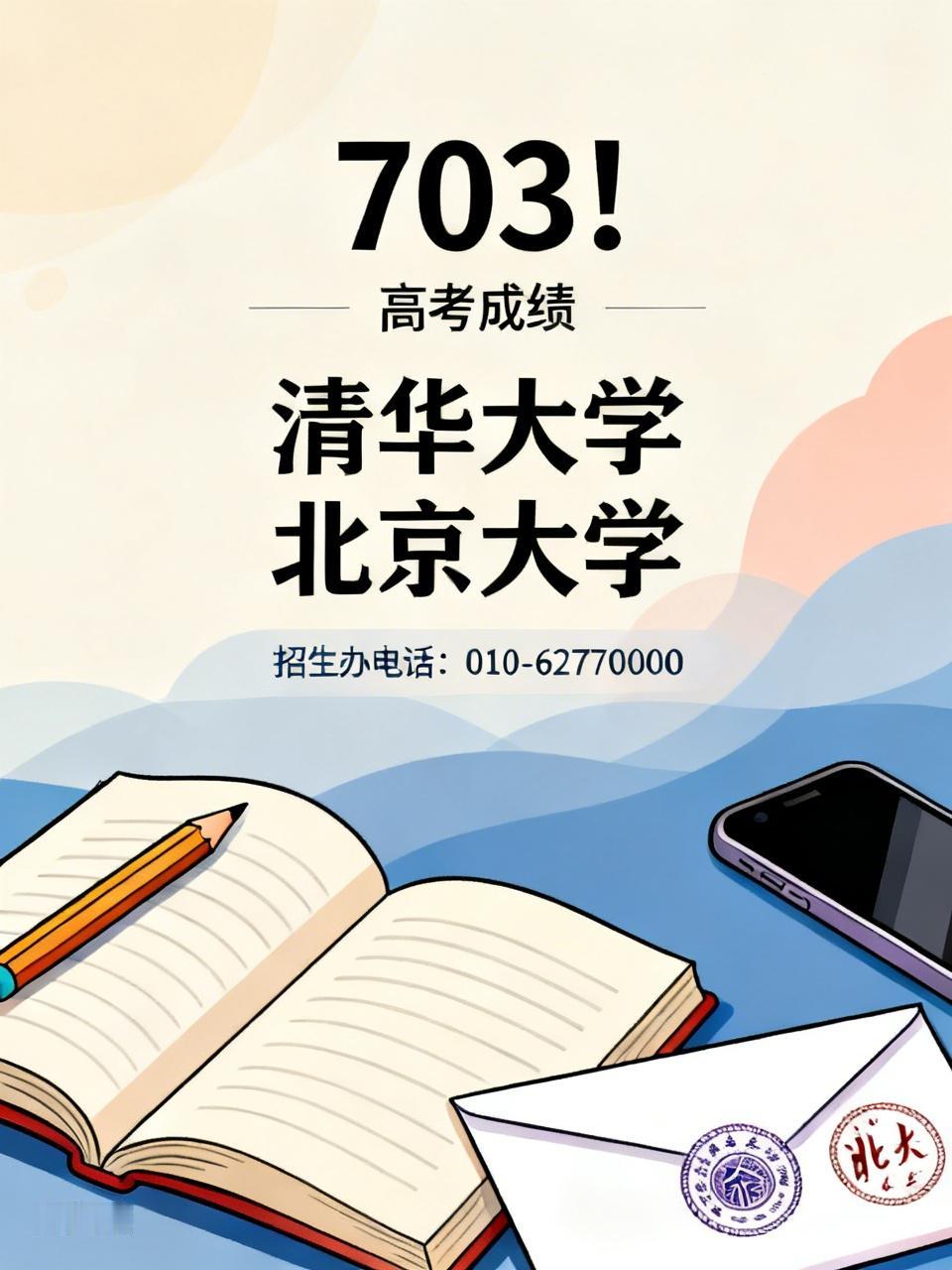 703！高考成绩出来了，悬着的心终于落下来了，一家人都非常的开心，第一时间就把电