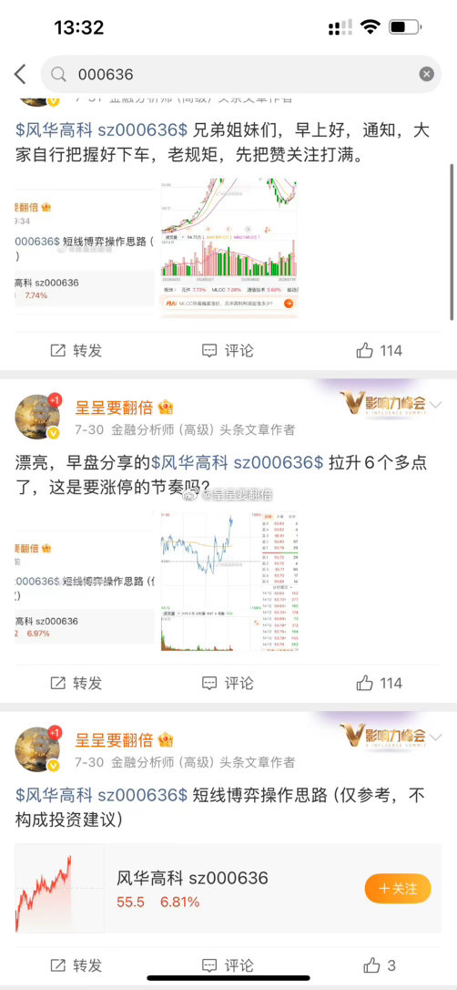 $风华高科 sz000636$ 在车上的朋友，成本有没有打到“45”！ 
