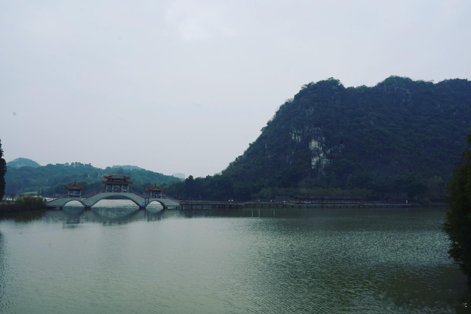 岽游记  肇庆七星岩，进园的时候还是阴天，走过水杉林，桃花岛，阿坡岩，从玉屏岩上