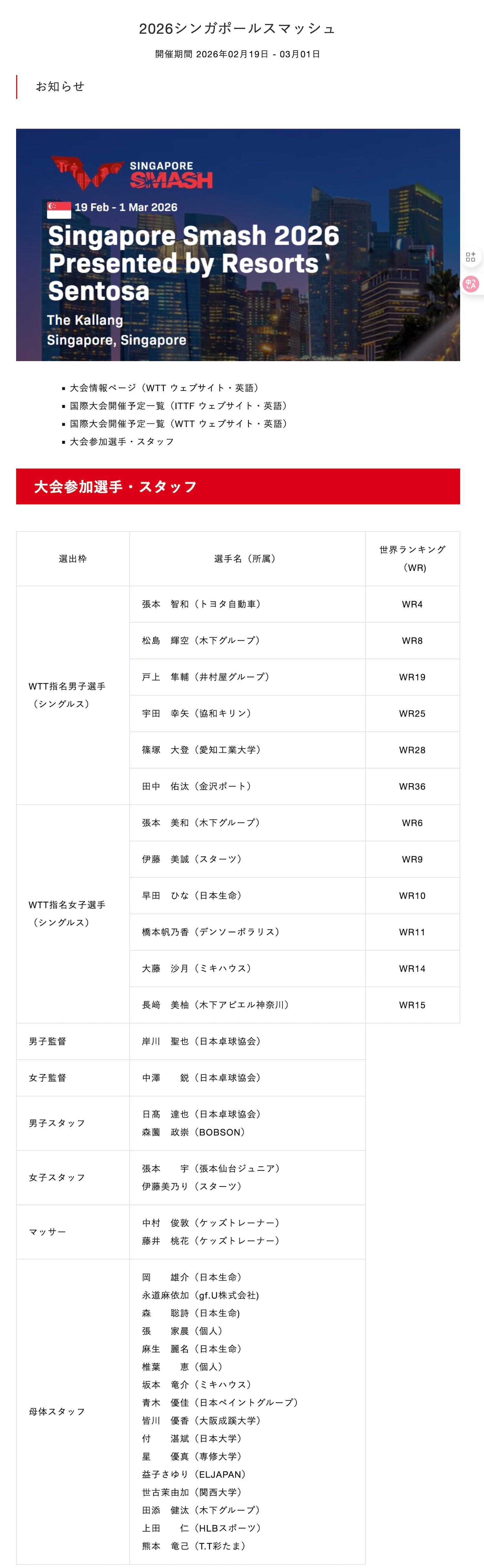 张本智和张本智和wtt新加坡大满贯2026JTTA公布wtt新加坡大满贯2026