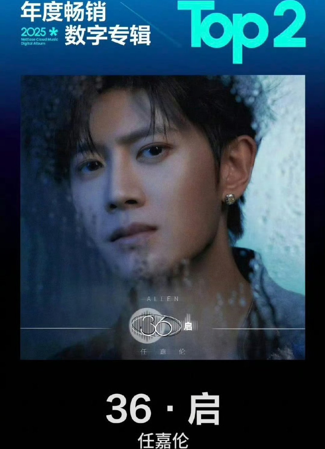 任嘉伦 《36·启》荣登网易云音乐2025年度畅销数字专辑TOP2！累计销量突破