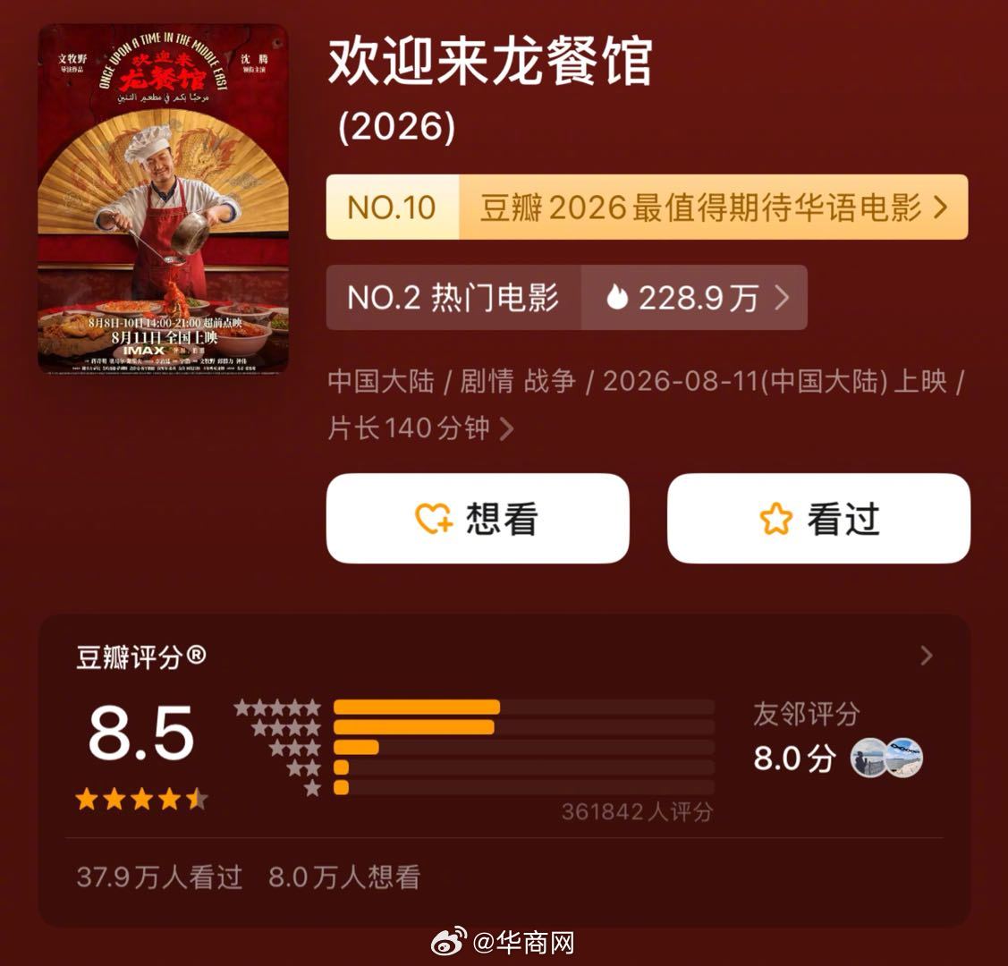 【#欢迎来龙餐馆评分涨了#】#欢迎来龙餐馆最新评分8.5#《欢迎来龙餐馆》票房已