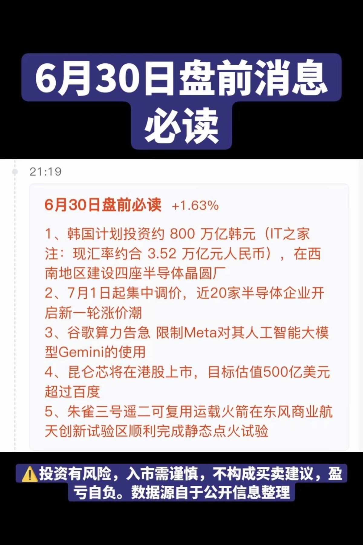 6.30周二  盘前：财经热点信息参考！

1.半导体洁净室
2.功率半导体
3