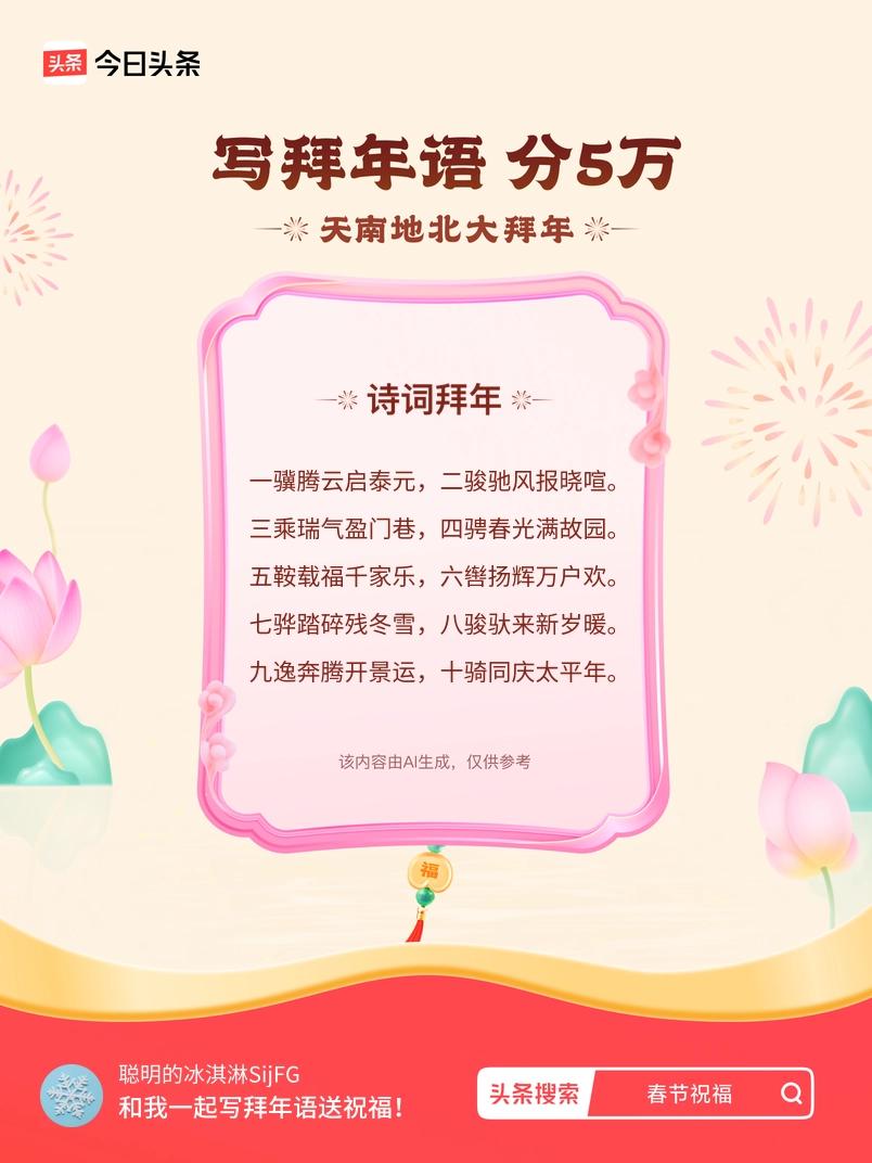 写拜年语送祝福新春拜年送祝福！我的祝福是：“一骥腾云启泰元，二骏驰风报晓喧。三乘