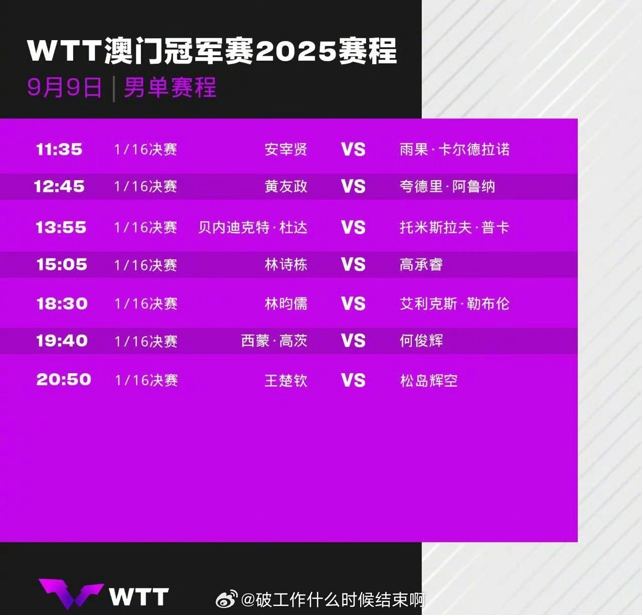📢2025澳门冠军赛今日开赛 🏓11:00 朱雨玲vs阿库拉🏓11:35 