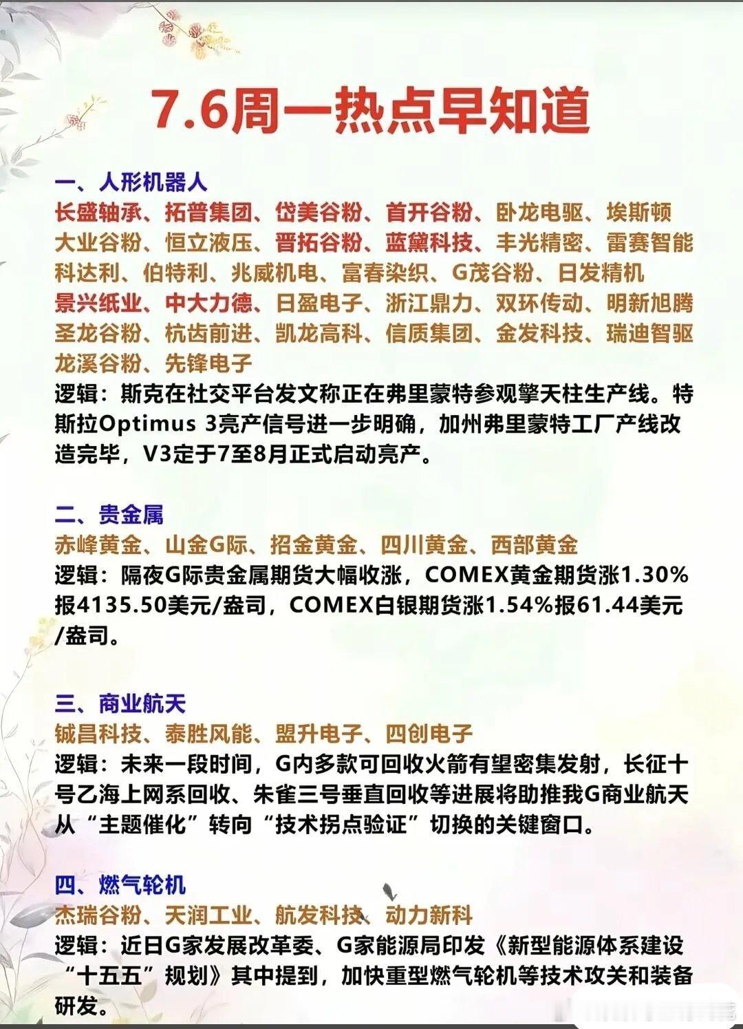 7月6日周一前瞻｜十大热门赛道逻辑梳理，一文看懂盘面方向周末多条产业消息落地，整