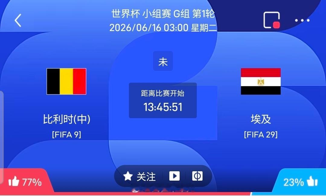 【足球】周一014世界杯方向：比利时vs埃及世界杯：比利时VS埃及时间：2026