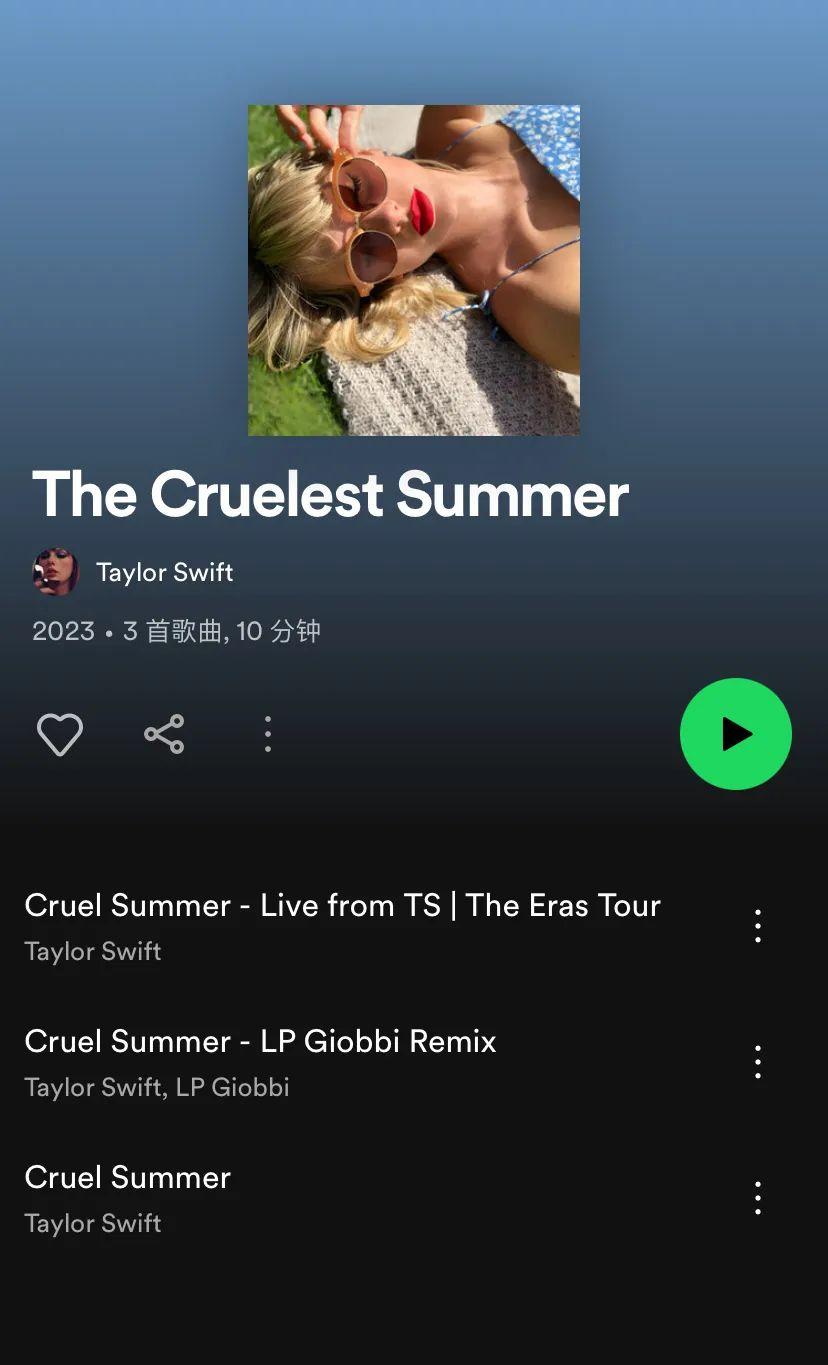 Taylor Swift 发布新单曲，嘎嘎好听！
The Cruelest Su