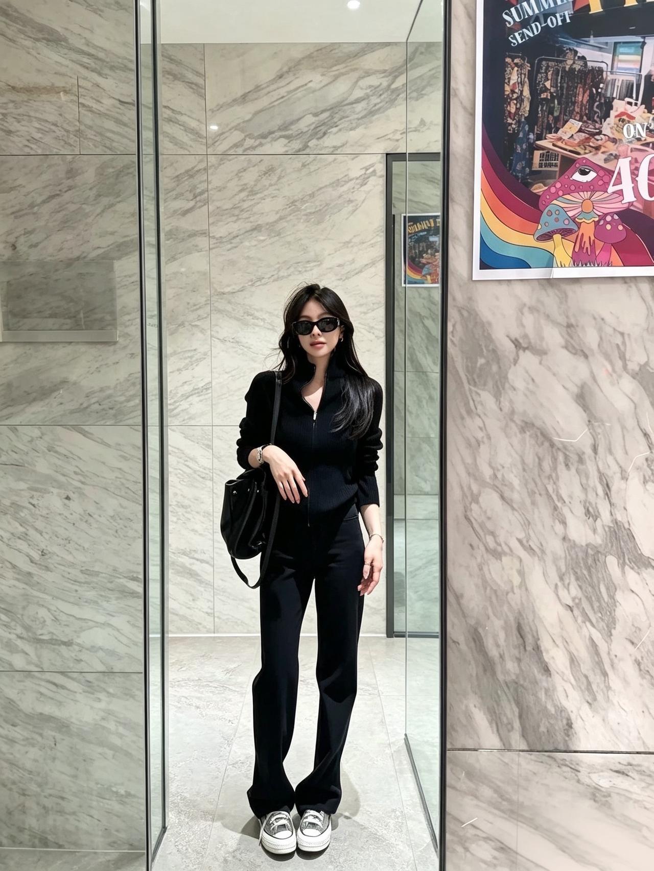 高智感cleanfit穿搭 酷飒出街look allblack松弛感 黑色系穿搭