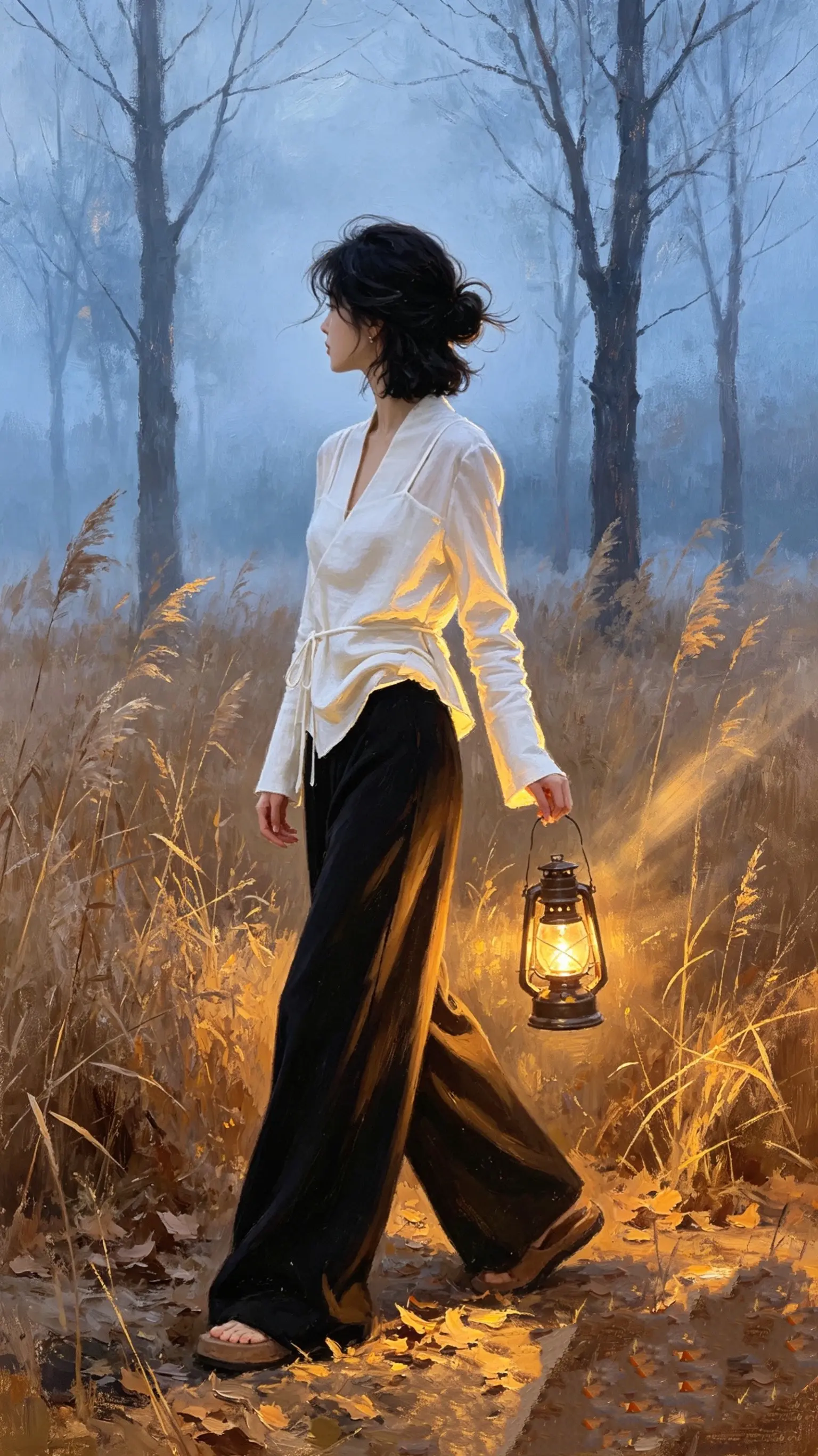 迷雾吞了归途的痕， 我攥盏灯，抵命运的冷。 枯草在鞋尖低吟， 风裹着雾...