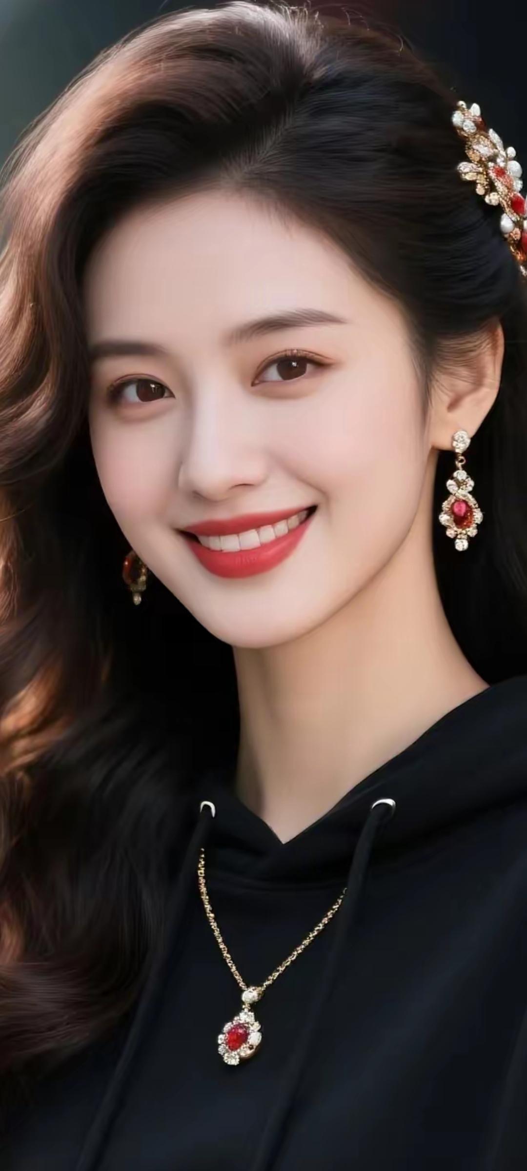 优雅黑裙搭配红宝石项链，尽显高贵气质！💎✨