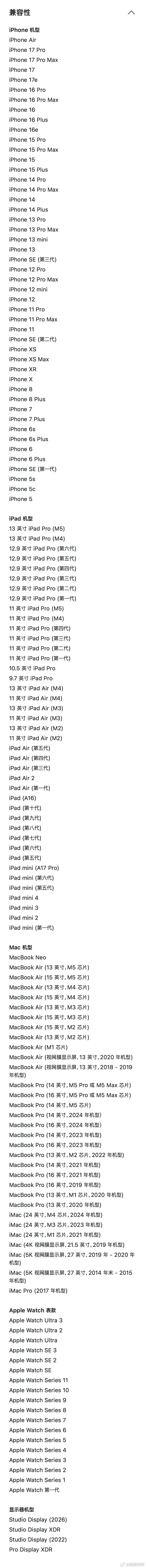截止目前Apple抛光布所兼容的iPhone、iPad、Mac、Apple Wa