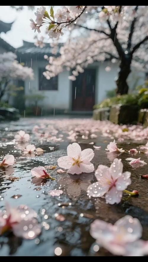 不舍  （其一）

檐下看
朵朵盛开，灿若云霞

那一夜
春雨无声，满地落花
枝