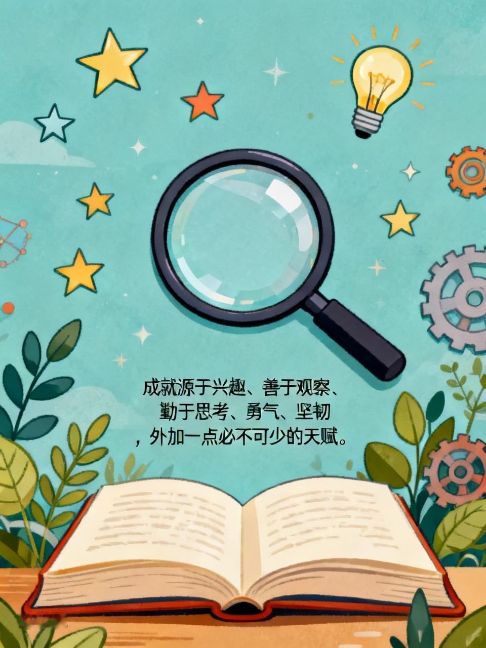 成就源于兴趣、善于观察、勤于思考、勇气、坚韧 ，外加一点必不可少的天赋。