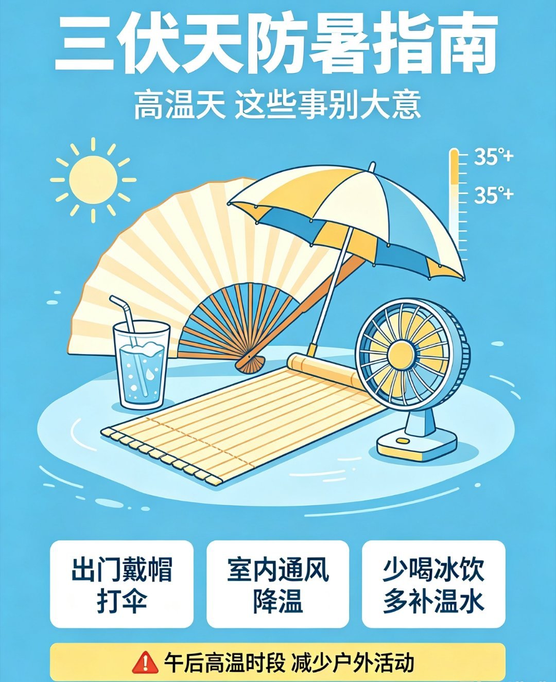 加长版三伏天要来了四十天加长版三伏天上线，连续高温闷热模式开启！出门做好防晒补水