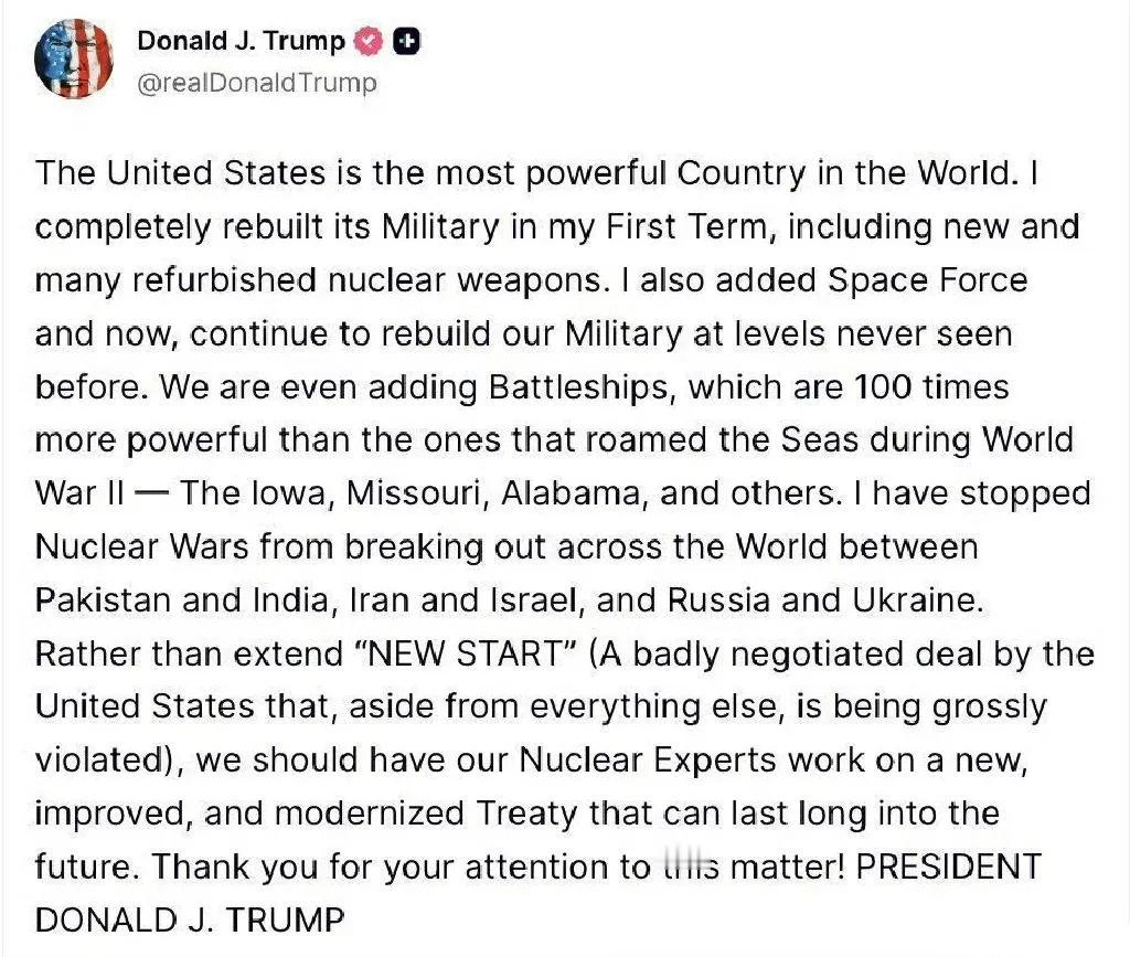 美国总统老特在“真实社交”上把自己吹得没边了，宣称他阻止了印度和巴基斯坦、伊朗和