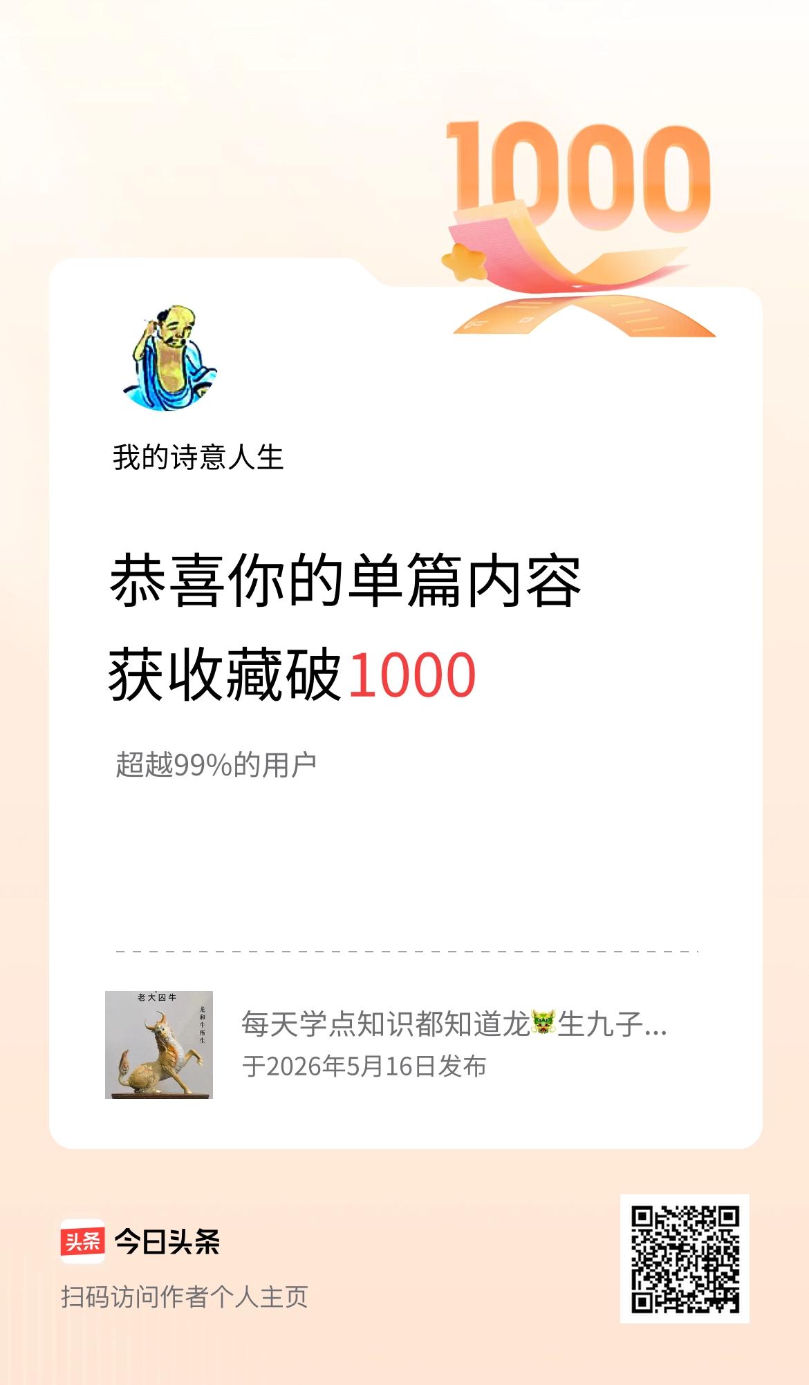 单篇内容获收藏量破1000啦！