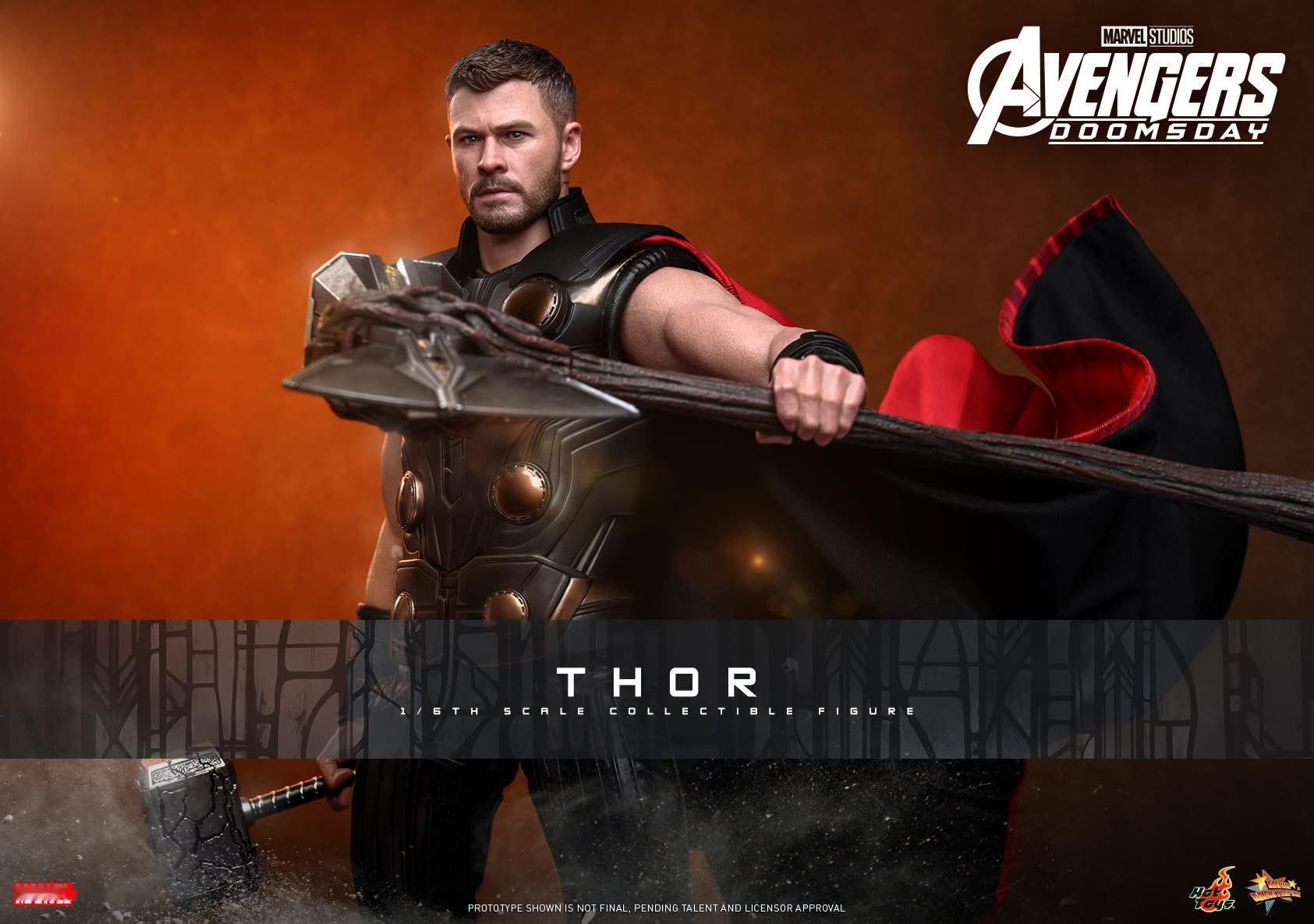 新亮相的HotToys《复仇者联盟5 》雷神宣传图，显示雷神将同时拥有暴风战斧（