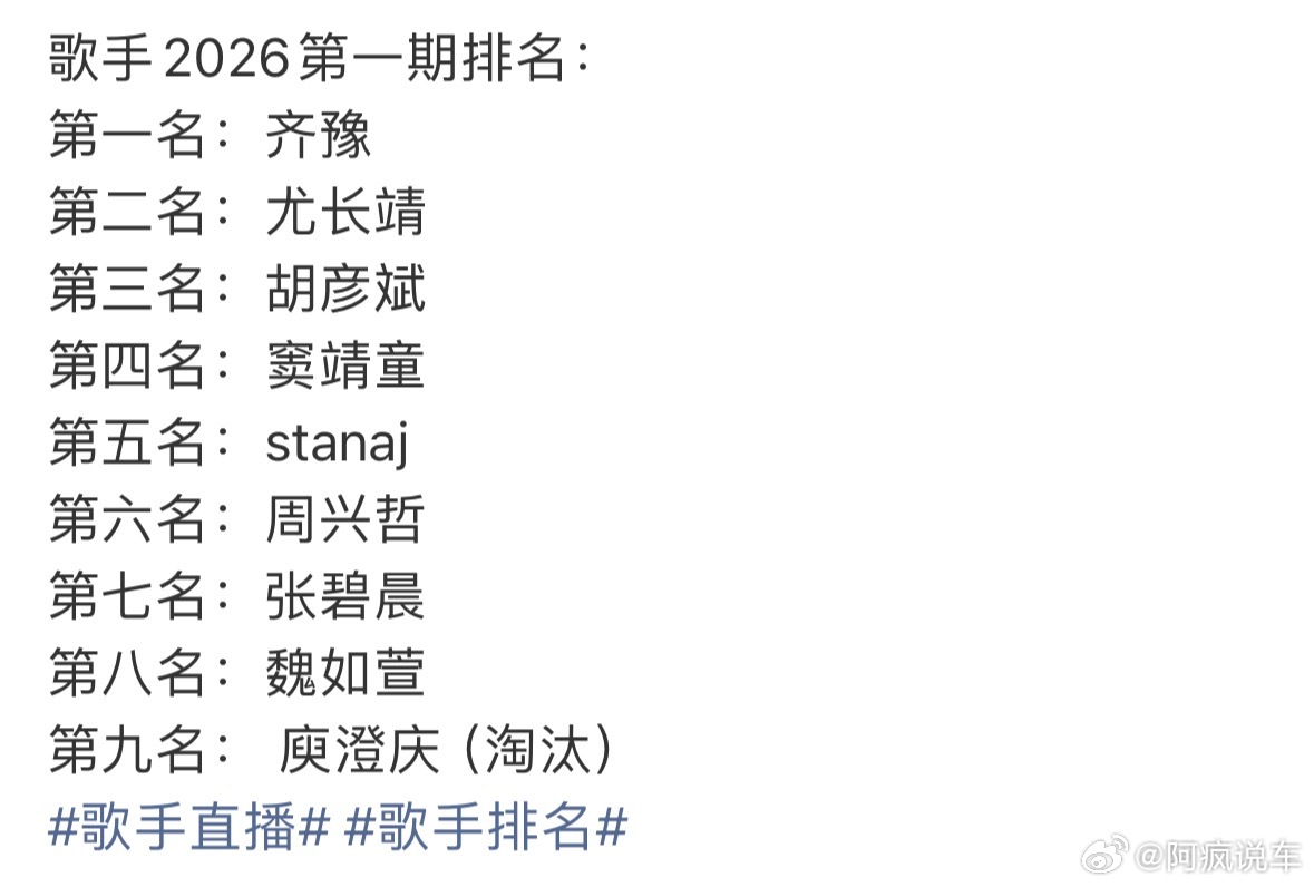 歌手排名不是齐豫第一名我可以理解，但是庾澄庆淘汰我是真有点不太理解……