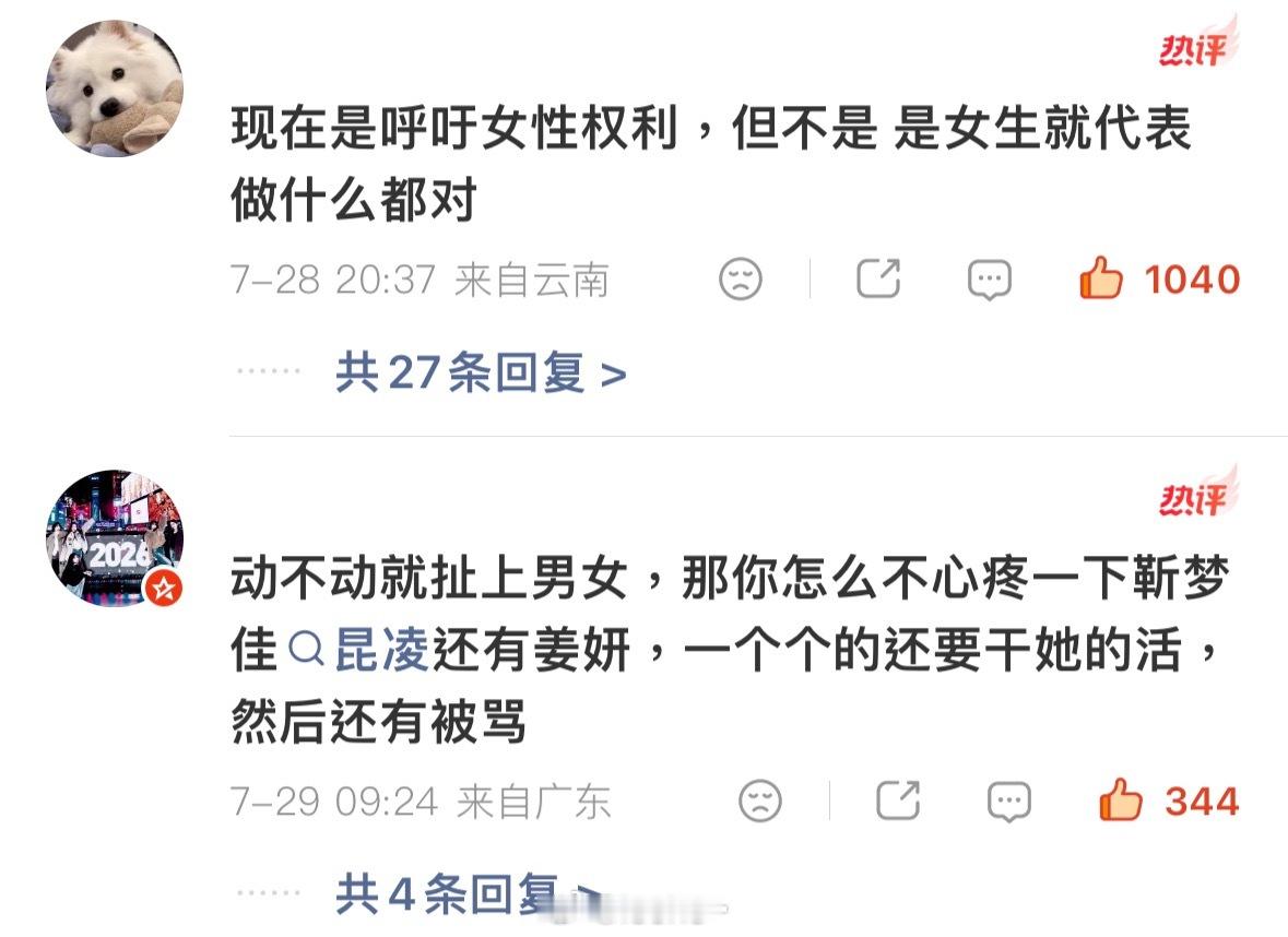我现在真的觉得呼吁女性主义真的是个特别完美的挡箭牌。有点不好的声音就有人一副“众