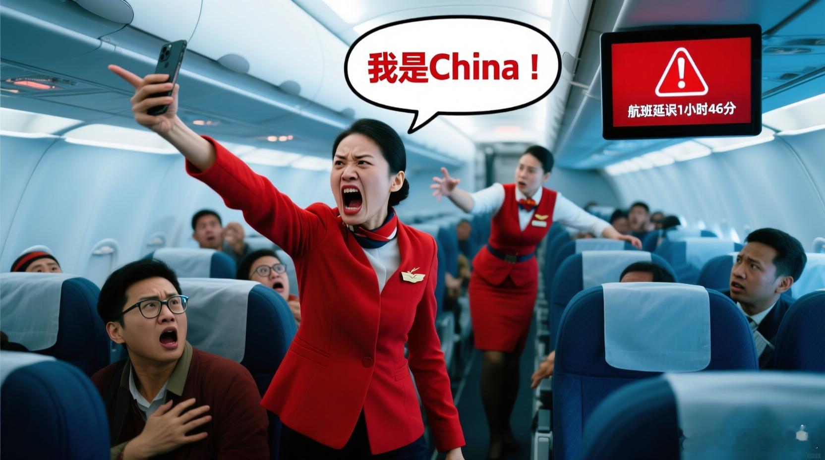 女子怒怼空乘不会中文还飞国际航班亚航客机内两乘客争执致航班延误“我是China！