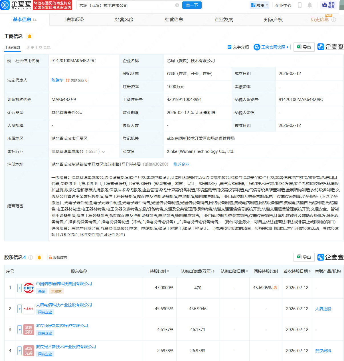 中国信科、武汉国资等成立新公司，含光通信设备制造业务