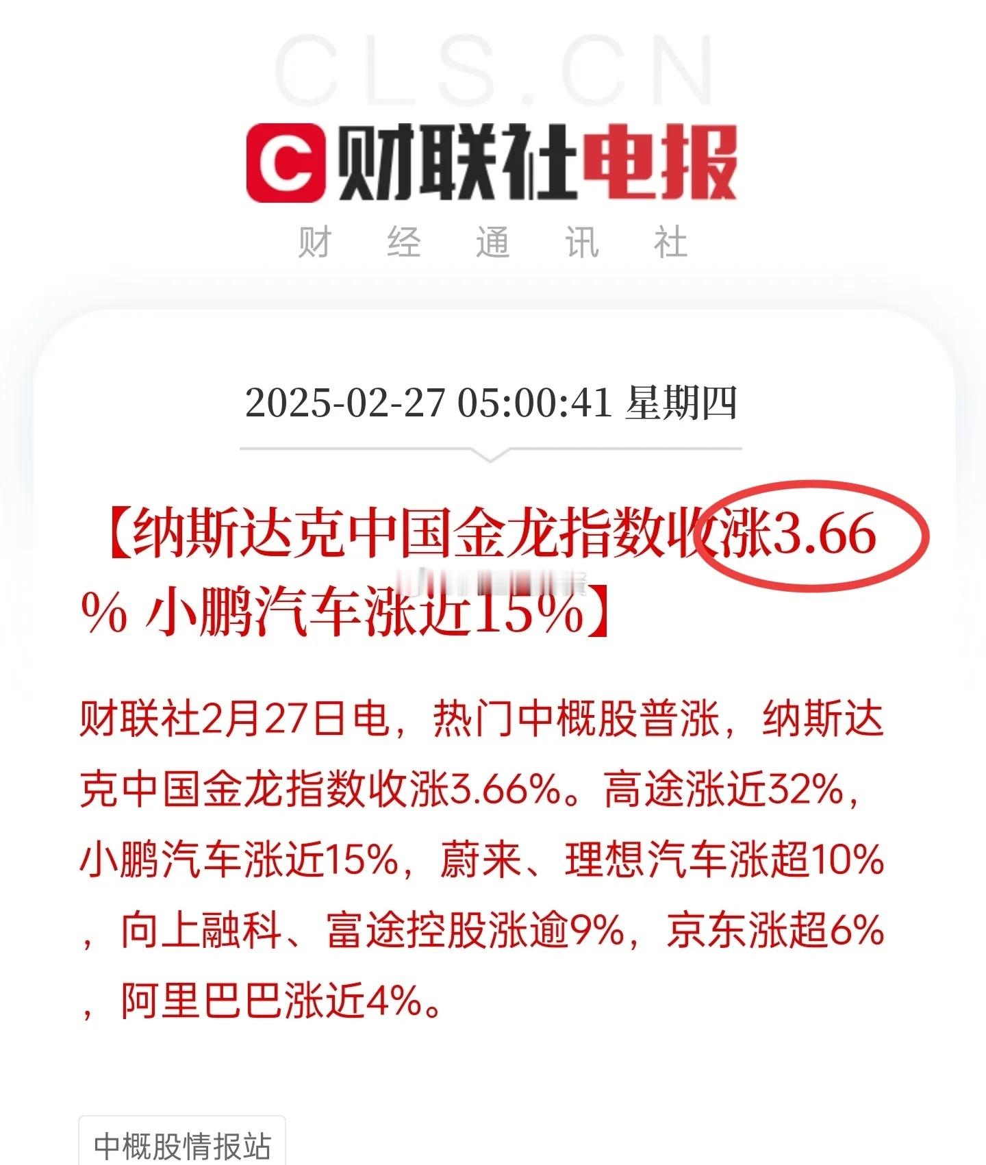 投资 A 股的好消息传来！纳指金龙中国金龙指数上涨超 3%！ 中国资产大受欢迎，