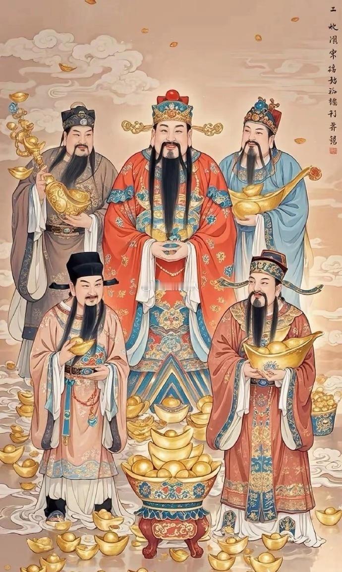 恭迎，五路财神，财宝进家门。 